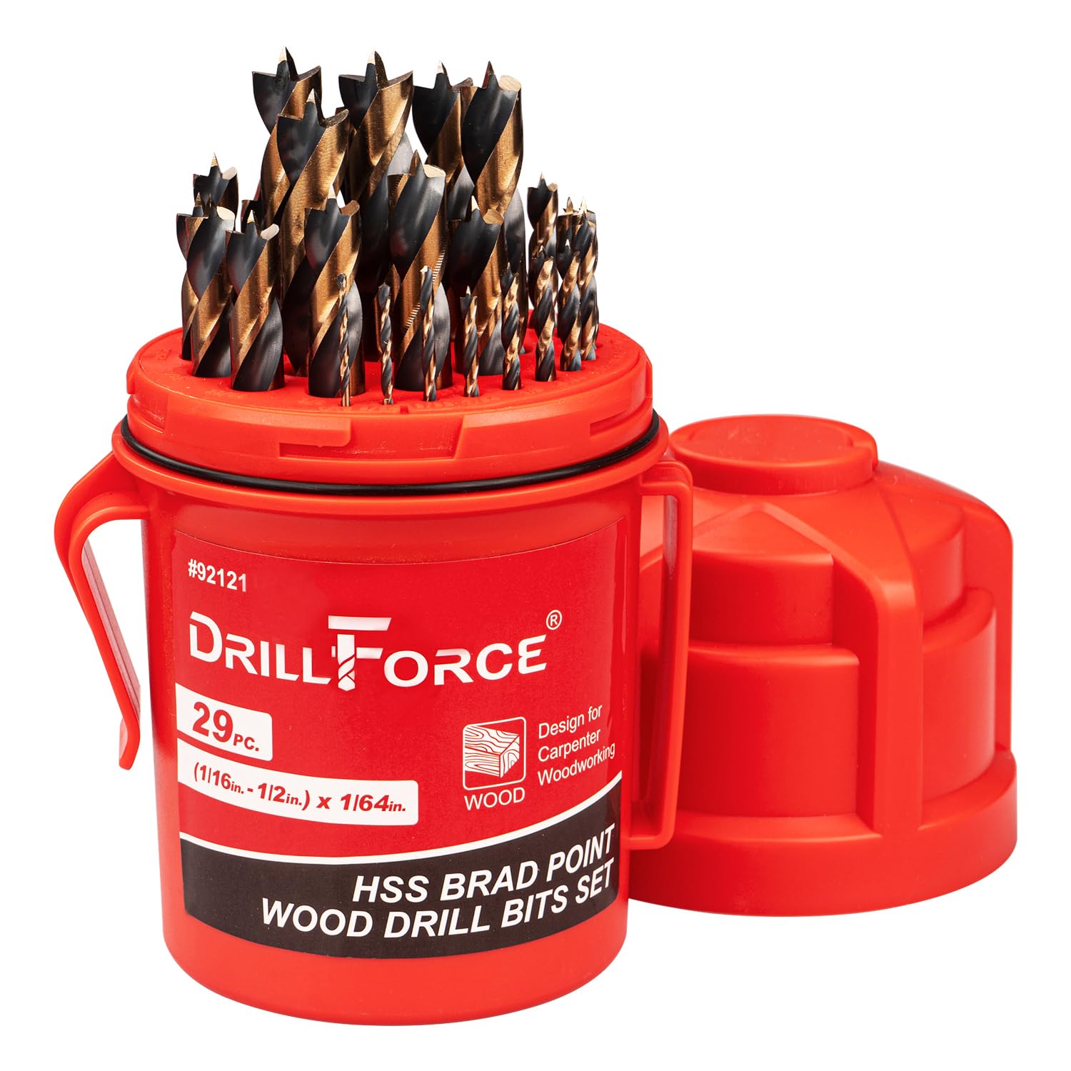 29PCS HSS Brad Point Wood Drill Bits Set for Carpenter Woodworking, 3-Flat Shank Black Gold for Hardwood, Plywood, Plastic 1/16"-1/2"