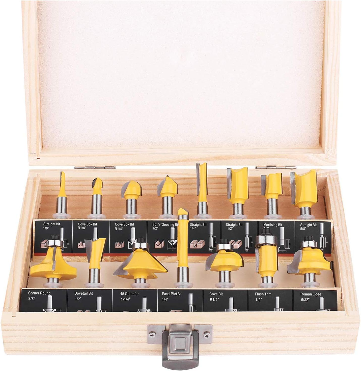 Router Bits Set of 15 Pieces 1/4 Inch Woodwork Tools for Beginners