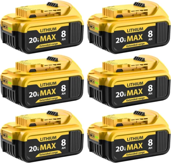 6-Pack 8000mAh Replacement for Dewalt 20V Max Battery High Capacity Battery Compatible with Dewalt DCB200 DCB201 DCB203 DCB205 DCB206 Works with 20V Power Tools & Chargers