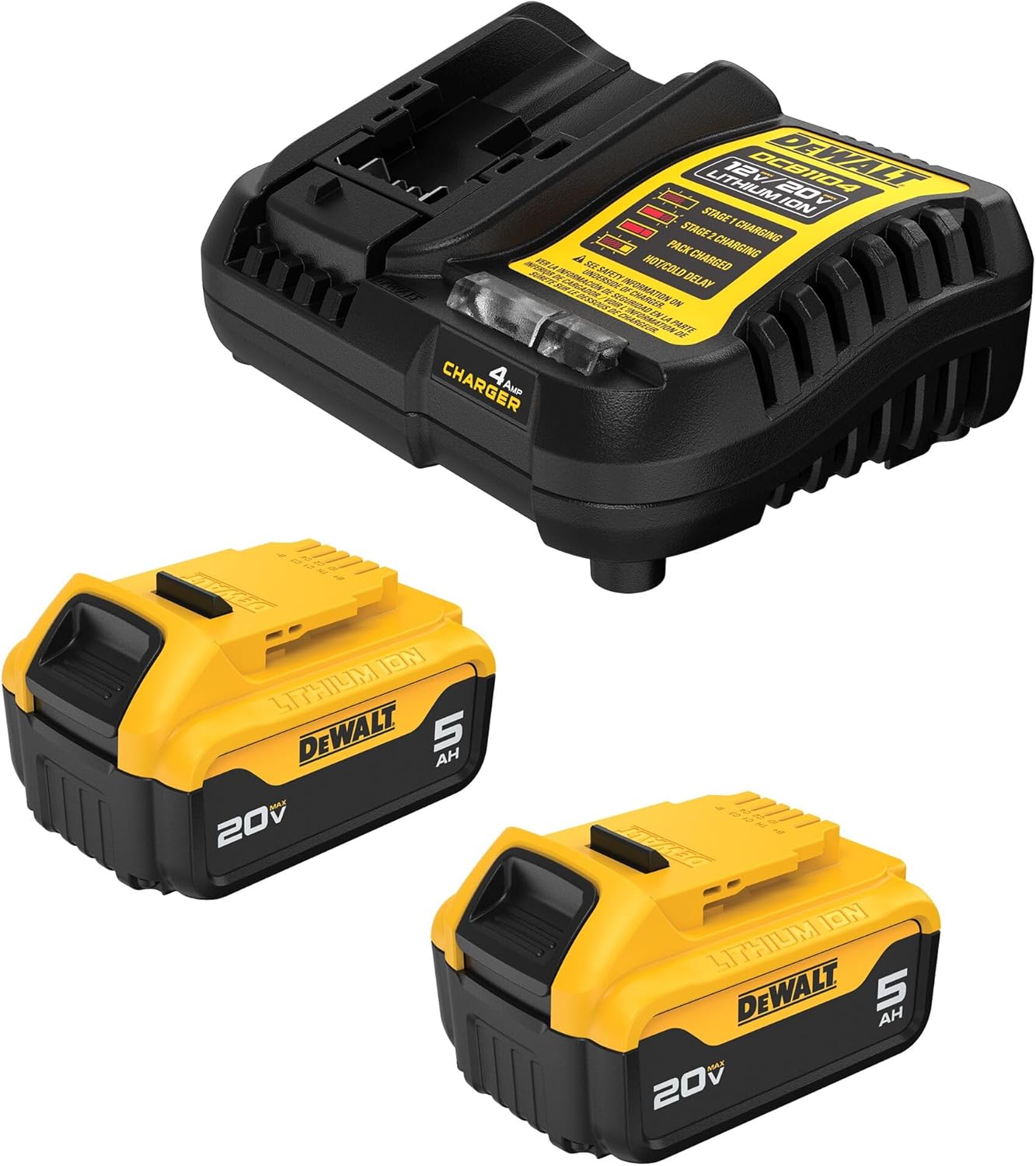 20V MAX Lithium-Ion Battery 2-Pack and Charger, 5.0 Ah, Battery Starter Kit (DCB205-2c)