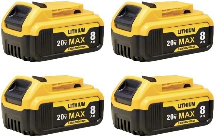 4-Pack Upgraded 8000mAh Replace for Dewalt 20V Max Battery 20V Lithium-ion DCB201/DCB200/DCB206/DCB207 and Cordless Power Tools