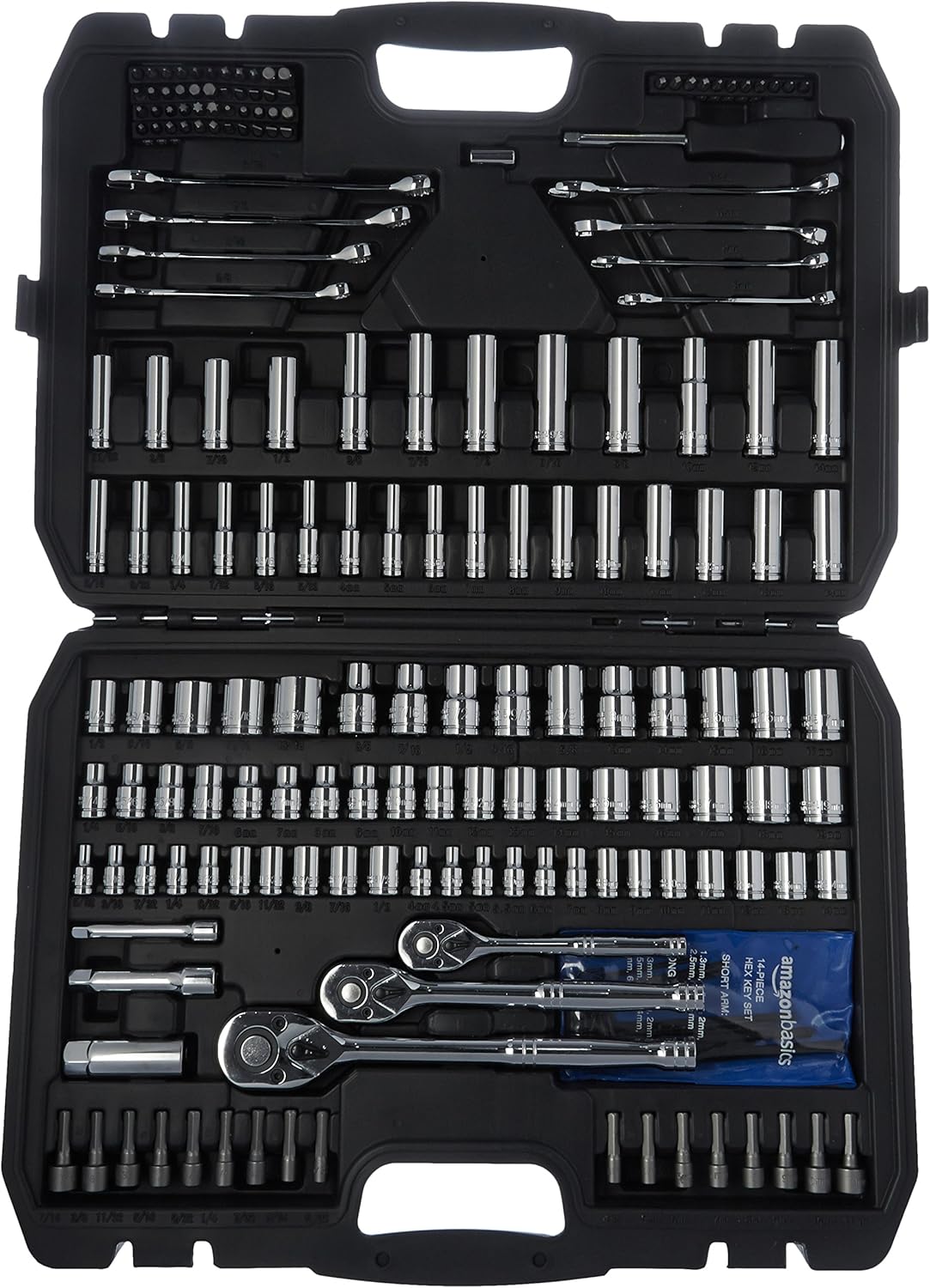 Mechanic's Socket Tool Set With Case, SAE and Metric Sizes, 201-Piece 201 Piece Black, Silver