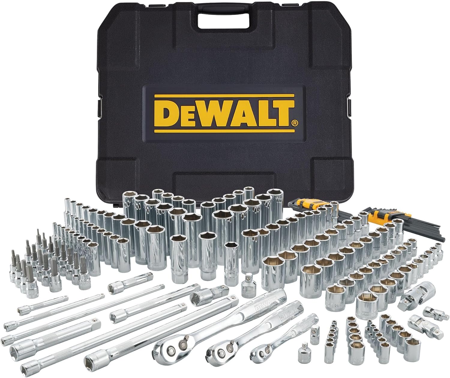 Mechanics Tool Set, SAE and Metric Socket Wrench Set, Drive Sizes 1/2, 1/4, 3/8 Socket Set, 192-Piece Tool Box (DWMT75049)