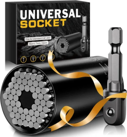Christmas Stocking Stuffers for Men - Universal Socket Tools Gifts for Men Cool Stuff Ideas Gadgets Birthday Gifts for Dad Him Husband Teen Boys Women Grip Socket Set with Power Drill Adapter (7-19mm) Black