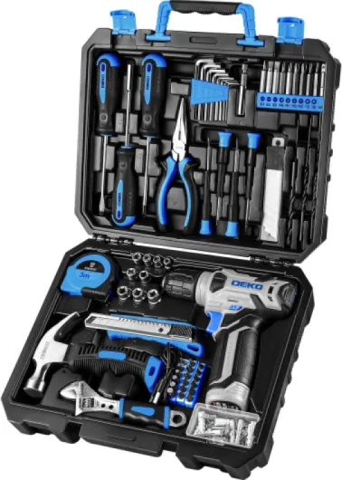 Drill Set: Tool Set with 8V Blue Cordless Drill, Home Tool Kit with Drill, Hand Tool Kits for Men & Women 126 Piece