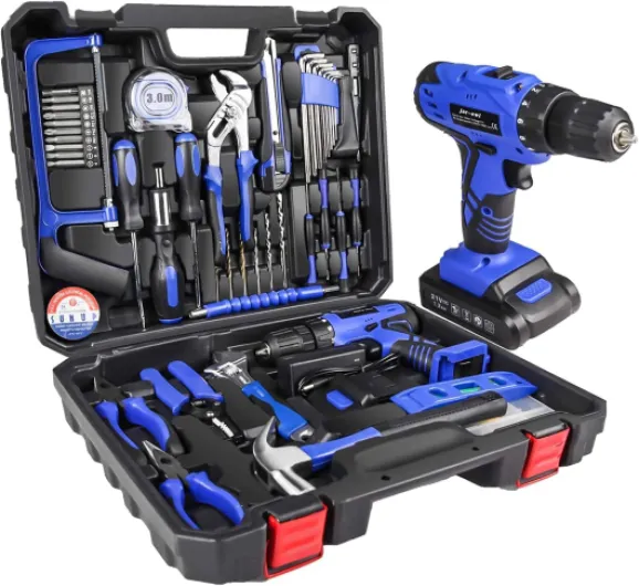 Jar-owl 21V Tool Set with Drill, 350 in-lb Torque, 0-1350RMP Variable Speed, 10MM 3/8'' Keyless Chuck, 18+1 Clutch, 1.5Ah Li-Ion Battery & Charger for Home Tool Kit 21V Brushed Motor Blue