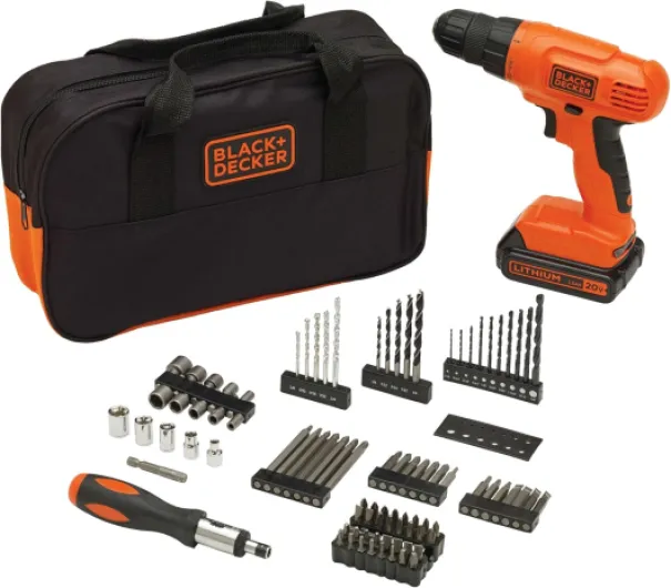 BLACK+DECKER 20V MAX* POWERCONNECT Cordless Drill Driver Kit with Drill Bit Set and Sockets, 100 pc - Tool Kit for Home, Battery and Charger Included ,Orange (BDC120VA100) Drill Project Kit