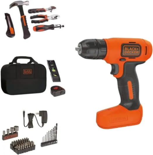 BLACK+DECKER 8V MAX 57-Piece Cordless Drill and Household Tool Kit for Home with Tool Storage Bag (BDCD8PK) Drill Tool Kit