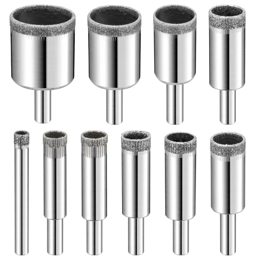 Diamond Drill Bits Set, 10 PCS Diamond Hole Saw Set, Glass Drill Bit for Ceramic Tile Porcelain Marble Granite Stone Bottles 10 PCS(1/4"-1 1/5")