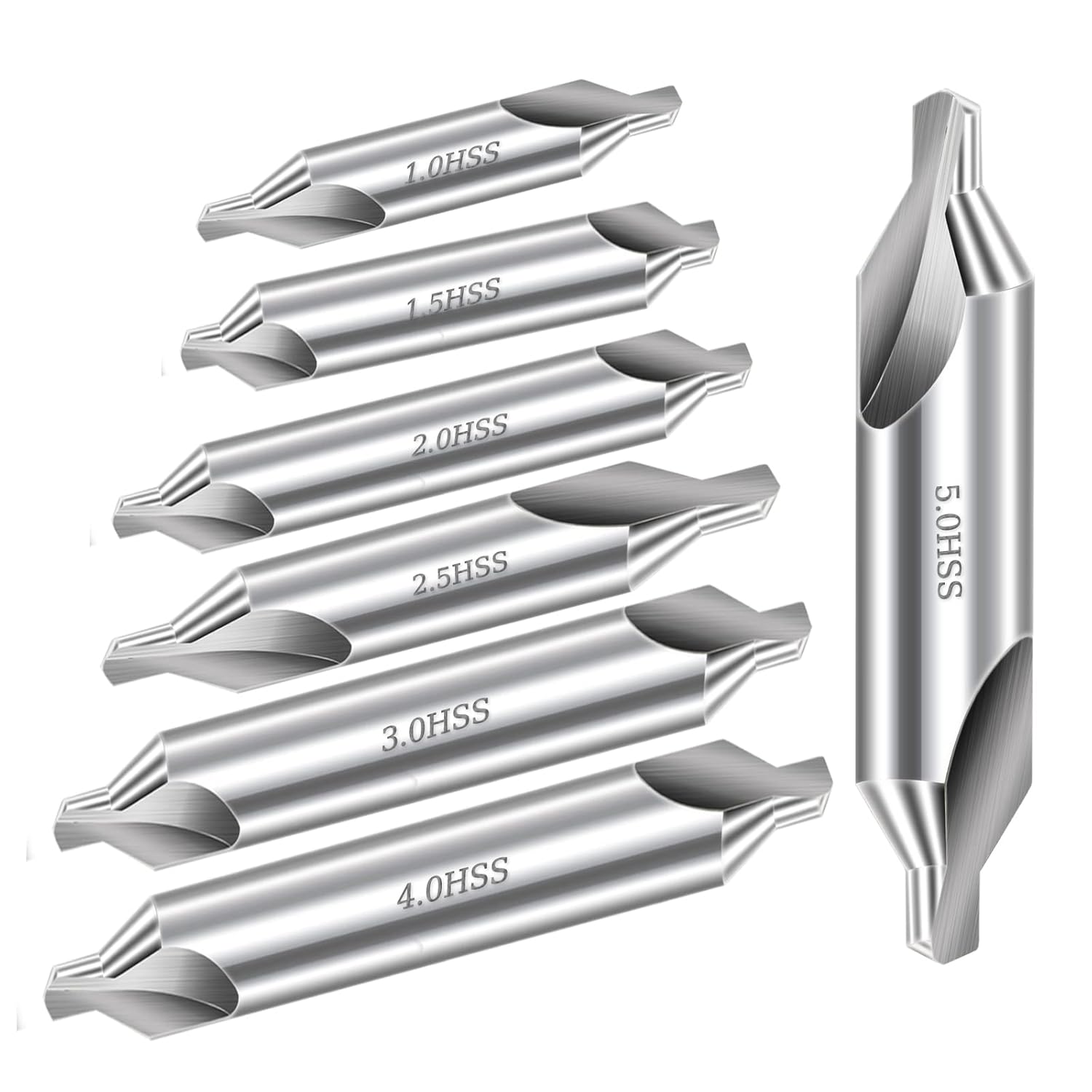 Aleric Center Drill Bits Set - High Speed Steel Center Drill Bit Countersink Tools for Lathe Metalworking, 7 pcs 60-Degree Angle Centering Drill in Size 1.0 1.5 2.0 2.5 3.0 4.0 5.0
