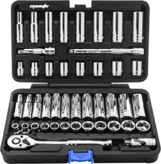 45 Pieces 3/8" Drive Socket Set with 72-Tooth Pear Head Ratchet