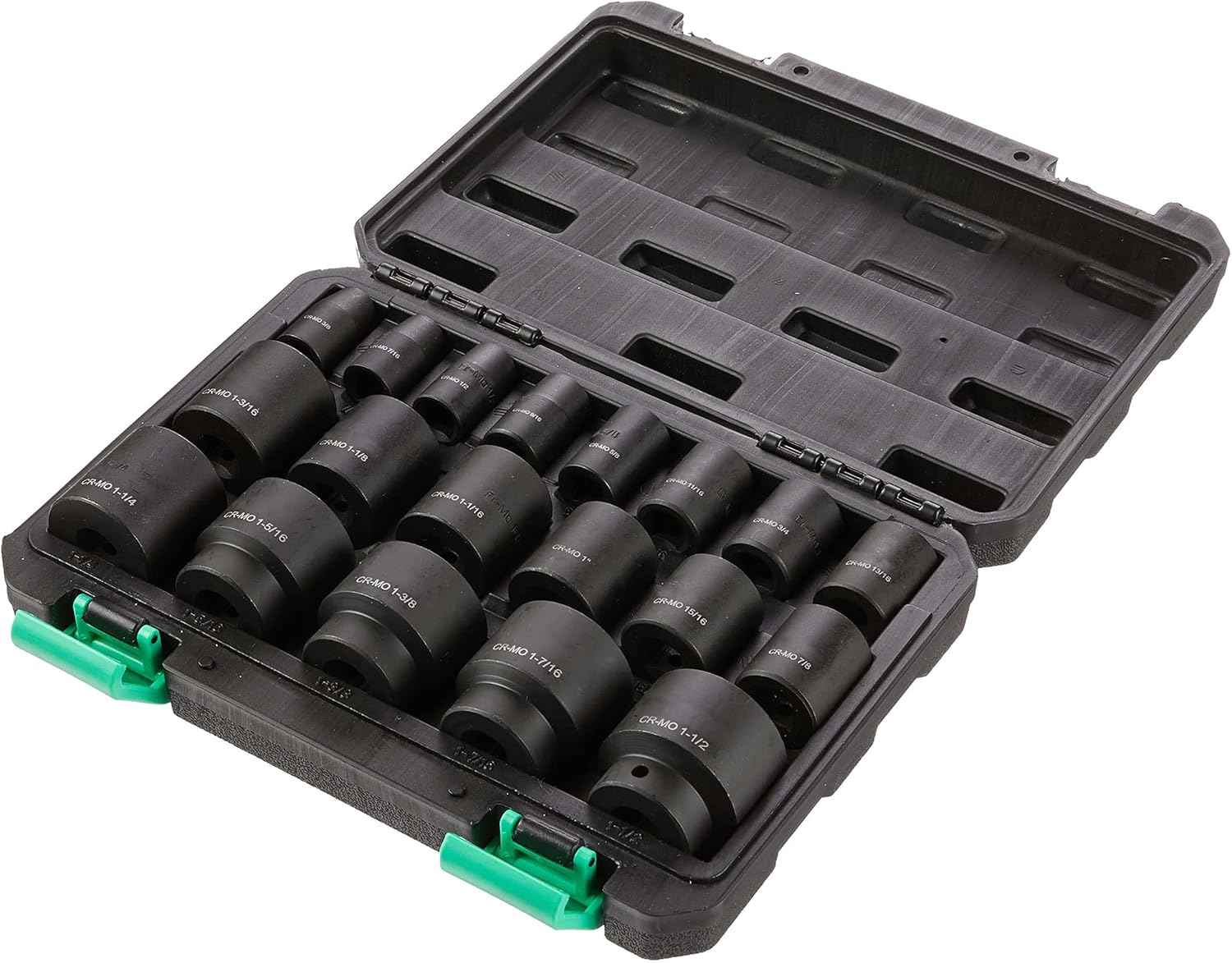 19-Piece 1/2-Inch Drive 6 Point Shallow Impact Socket Set, SAE Size With Carrying Case, 10.2" x 8.5" x 2.4" 10.2 x 8.5 x 2.4 inch
