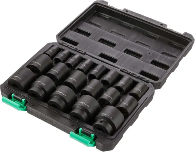 19-Piece 1/2-Inch Drive 6 Point Shallow Impact Socket Set, SAE Size With Carrying Case, 10.2" x 8.5" x 2.4" 10.2 x 8.5 x 2.4 inch