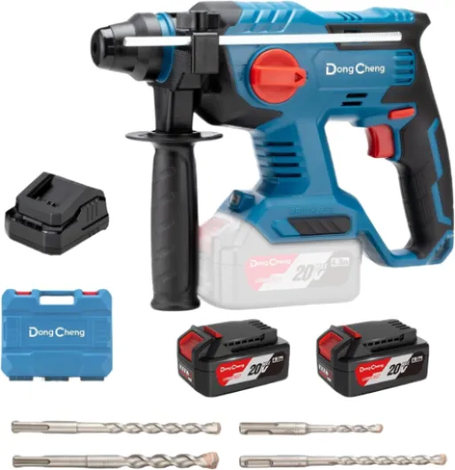 DongCheng 20V Max Cordless Rotary Hammer Drill, 7/8" SDS-Plus, 4 Application Modes, Brushless, 2.1 Joules, Cordless Demolition Hammer for Concrete, Including 2 * 4.0Ah Battery, 4 Drill Bits Two Battery