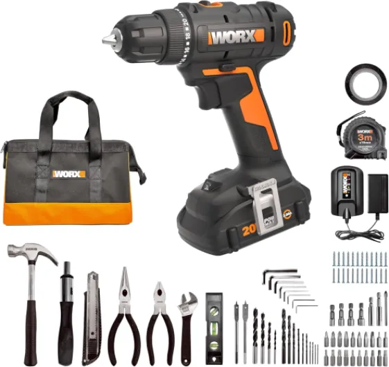 20V Cordless Drill Driver, 84pc Accessory Kit, Variable 2-Speed, 265 In-Lbs Torque, 20+1 Clutch, Lightweight, Compact, 3/8-Inch Keyless Chuck - Battery & Charger Included 3/8" Cordless Drill & Driver (Battery & Charger & 84pc Accessory Kit Included)