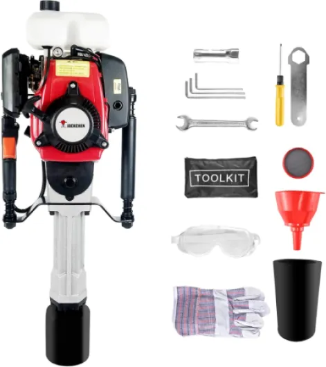 Pile Driver Hammer 4 Stroke 46.4CC Gas Powered T Post Driver Hammer Drills, Air Cooling Single Cylinder Gasoline Petrol Garden Fencing Tool Machine with 2 Post Driving Head