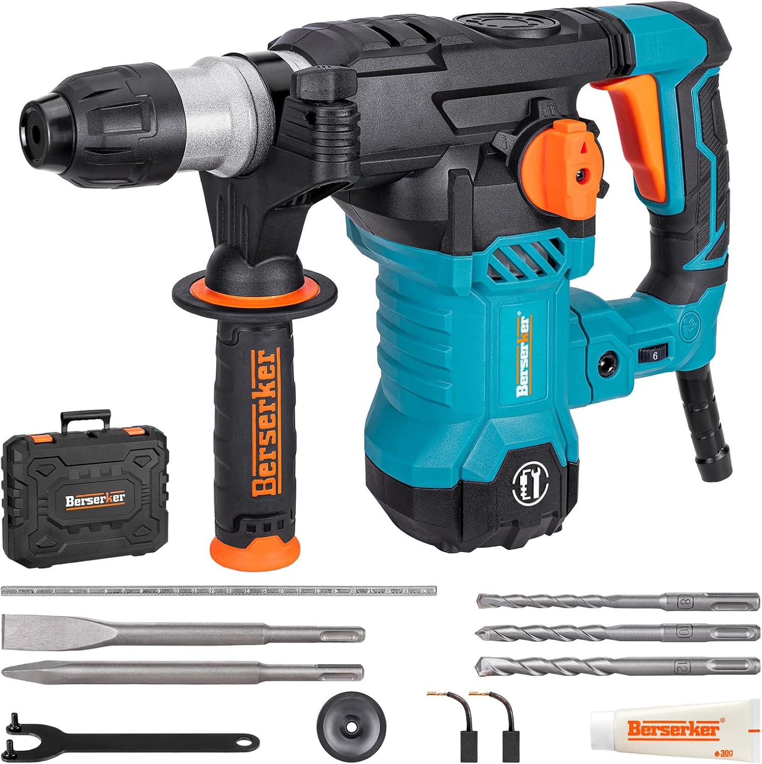 1-1/4" SDS-Plus Rotary Hammer Drill with Vibration Control,Safety Clutch,12.5 Amp 4 Functions Corded Rotomartillo for Concrete-Including 3 Drill Bits,Flat Chisel,Point Chisel,Carrying Case