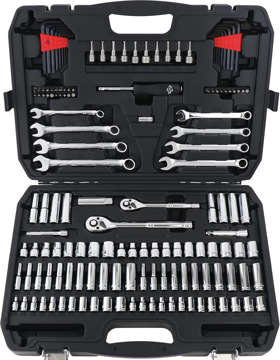 Mechanic's Socket Tool Set With Case, Metric Sizes, 145-Piece 145 Piece Black, Silver