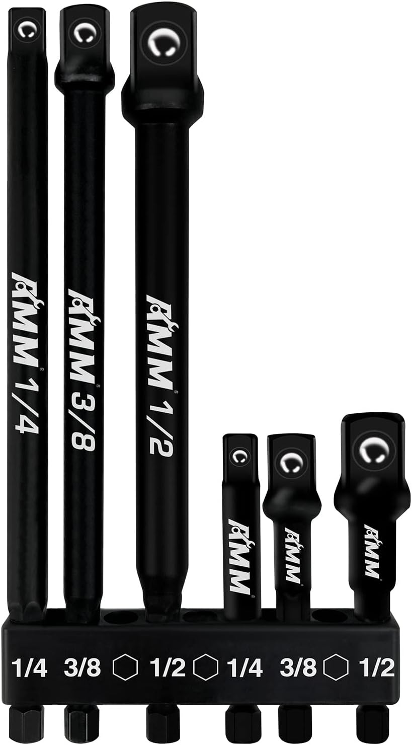 6-Piece Impact Grade Socket Adapter Set, 3-Inch & 6-Inch Power Drill Socket Driver Adaptor, 1/4", 3/8", 1/2" Hex Shank Adapt Your Power Drill To High Torque Impact Wrench 6PCS（3 and 6-Inch）