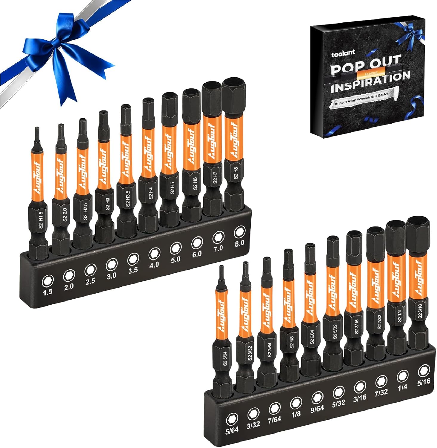 Stocking Stuffers for Men, toolant Impact Hex Head Allen Wrench Drill Bit Set 20pcs(Metric&SAE), Christmas Gifts, Birthday Gifts, Tools Gifts for Adults Dad Boyfriend Father Husband, S2 Steel Bits Set 20pcs Hex Bits for Gifts