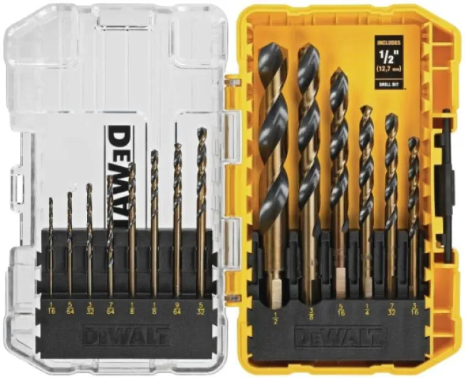 Drill Bit Set, 3-Flats Shank,14-Piece, 135 Degree Split Point, for Plastic, Wood and Metal (DWA1184) 14 piece set (Pack of 1)