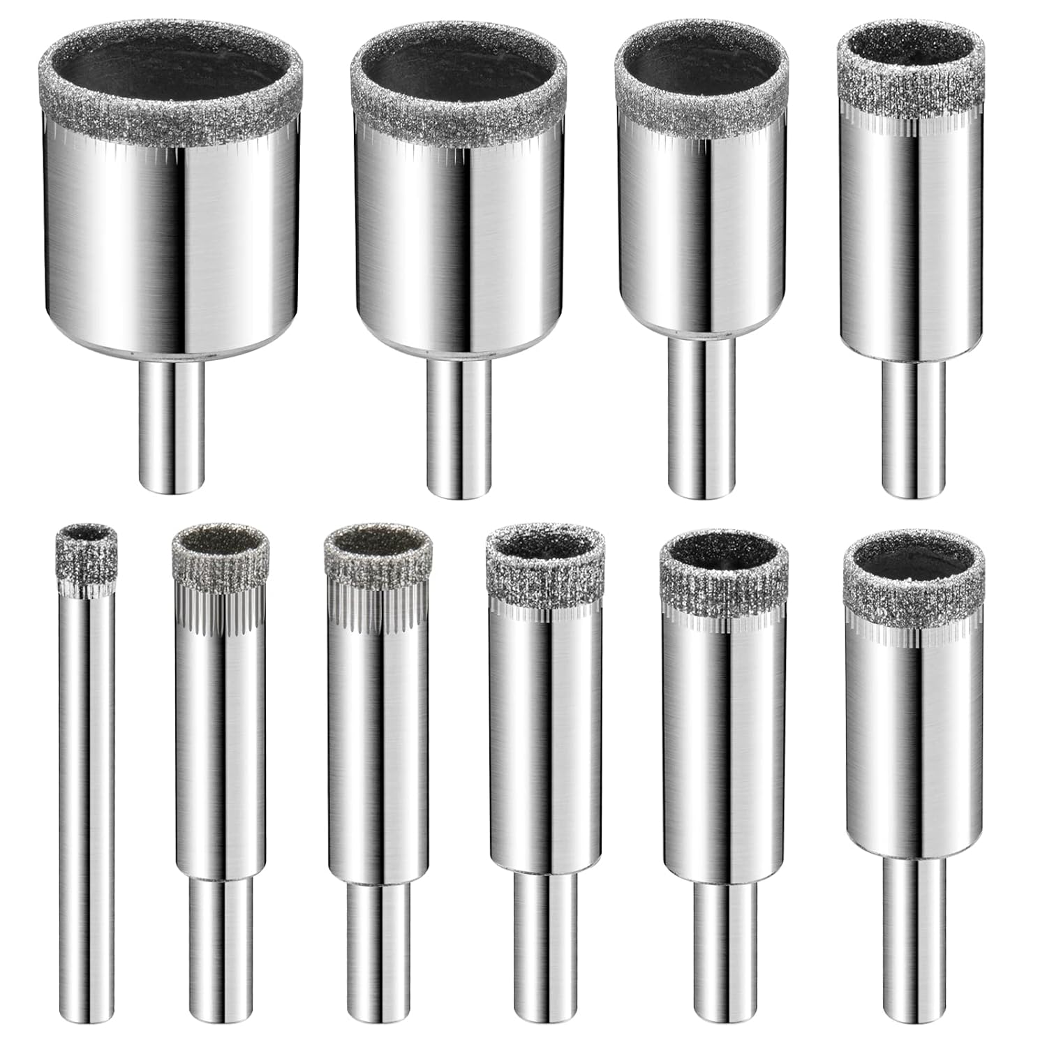 Diamond Drill Bits Set, 10 PCS Diamond Hole Saw Set, Glass Drill Bit for Ceramic Tile Porcelain Marble Granite Stone Bottles 10 PCS(1/4"-1 1/5")