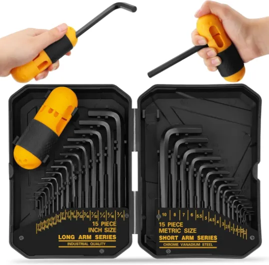 31-Piece Hex Key Set - Allen Wrench Set, SAE and Metric Allen Keys MM(0.7mm-10mm) SAE(0.028"-3/8) Heat-Treated, Torque Handle, High Leverage, Long & Short Keys, Easy Organization Hex Key Set - MM(0.7mm-10mm) SAE(0.028"-3/8")