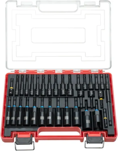 34-Piece Magnetic Impact Nut Driver Set, SAE&Metric Magnetic Nut Driver Bits with Deep Sockets, Adapters & Extension Bar, Professional Power Tool Accessories in Storage Case