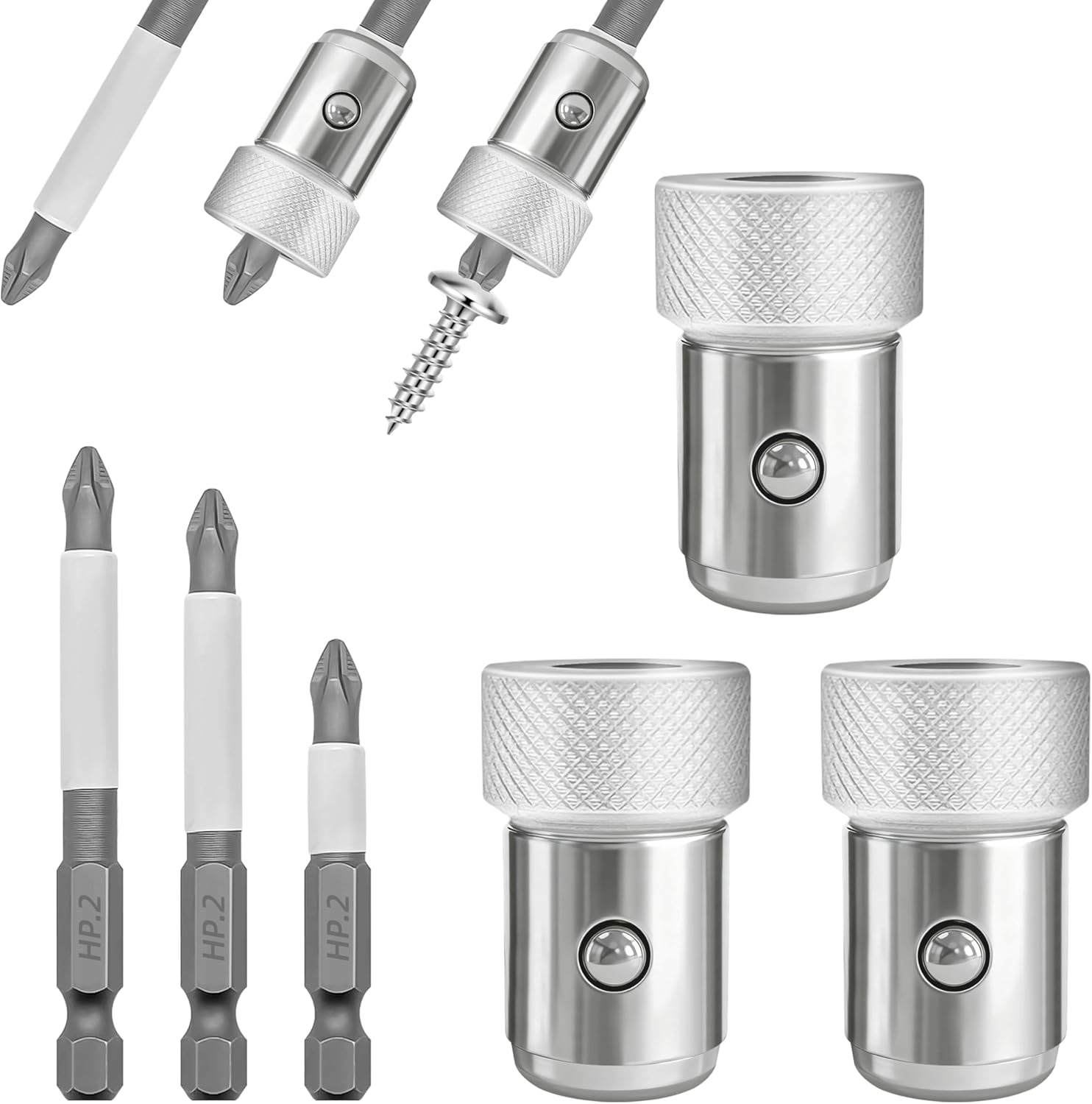 Upgrade 3-Piece Strong Magnetic Screw Ring & 3 Pcs Ph2 Screwdriver Bit Set, 1/4" Universal Drill Bit Holder Ring with Strong Magnet for Hex Screwdriver, Power Bits, DIY & Professional Tool Kit Set 1-3+3