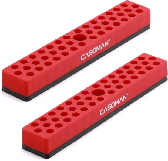 2PCS 1/4" Hex Bit Organizer with Magnetic Base - Red, 86 Hole Bit Organizer with Strong Magnetic Base, Magnetic Bit Organizer for Your Specialty 2pcs Red
