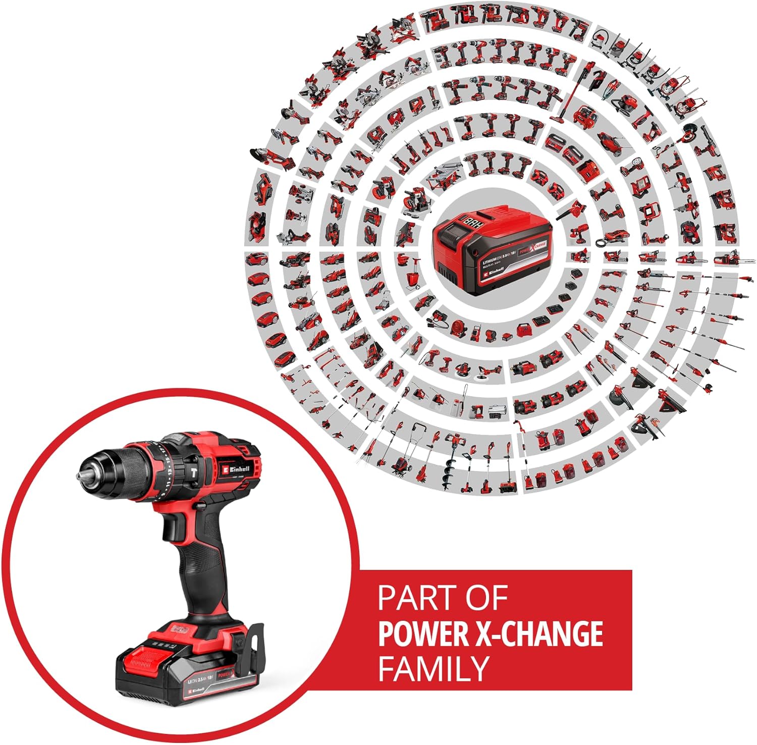 Einhell Perceuse-visseuse à percussion sans fil TE-CD 18/44 Li-i (1 x 2,5 Ah) Power X-Change (18 V, 44 Nm, perçage à percussion, mandrin métallique 13 mm, 2 vitesses, avec batterie 2,5 Ah et chargeur) 44Nm Avec Batterie 2,5Ah + Chargeur