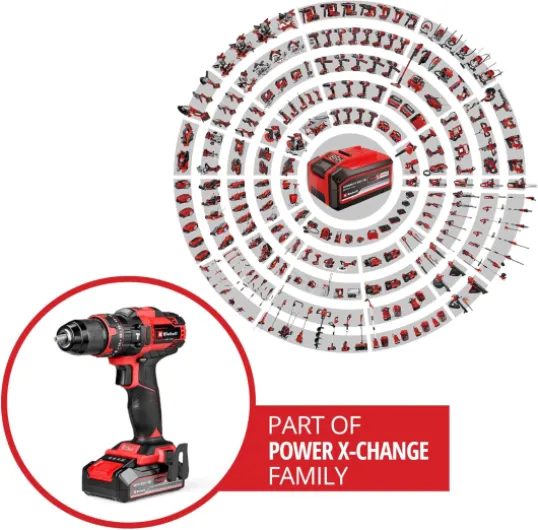 Einhell Perceuse-visseuse à percussion sans fil TE-CD 18/44 Li-i (1 x 2,5 Ah) Power X-Change (18 V, 44 Nm, perçage à percussion, mandrin métallique 13 mm, 2 vitesses, avec batterie 2,5 Ah et chargeur) 44Nm Avec Batterie 2,5Ah + Chargeur
