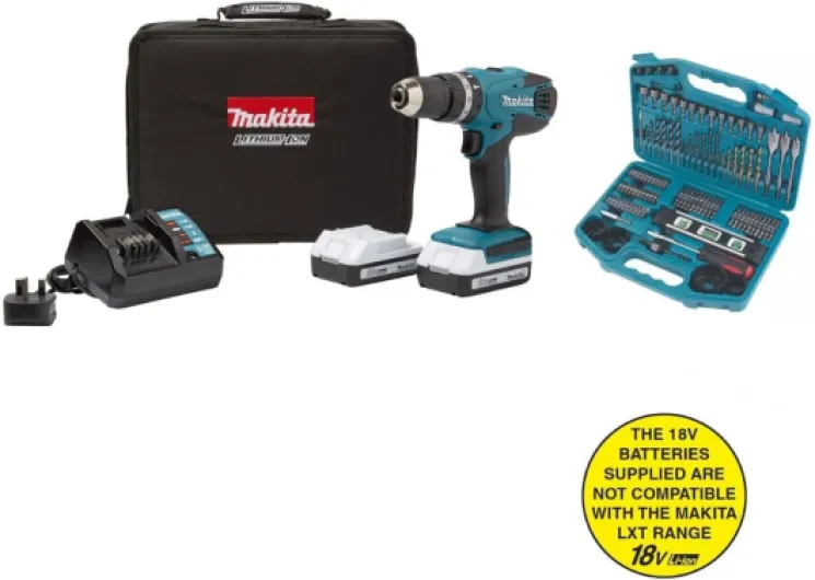 HP457D 18 V Cordless Li-ion Combi Drill Kit and Accessory Set, 101 pc.