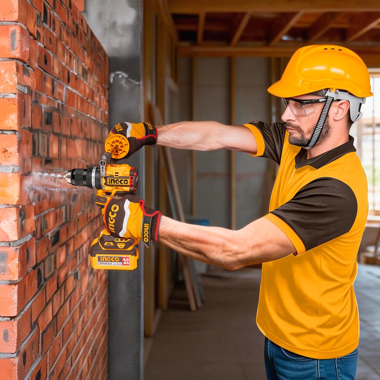 20V Cordless Brushless Impact Drill, 96NM, Variable Speed 500/2000RPM, 13mm Chuck, 22+1+1 Torque, Auxiliary Handle, with 2Pcs 4.0Ah Battery and 1Pcs Charger CIDLI209686E
