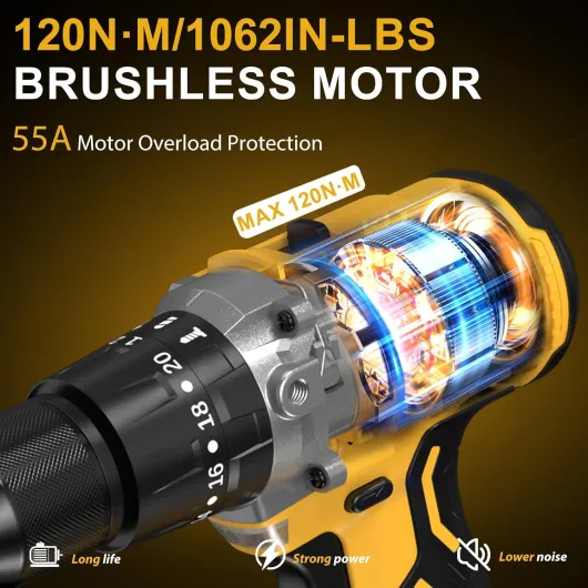 Cordless Hammer Drill 1/2" - 21V Brushless Power Drill Set with 2 x 4.0Ah Battery & 20+3 Torque & 2150RPM Electric Drills with Self-Locking Metal Chuck & Fast Charger for DIY Home Use