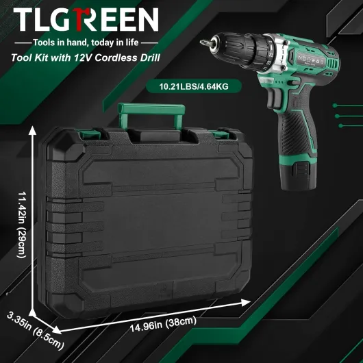138 Pieces Tool Kit Set, Toolbox with 12V Cordless Drill Set, 25+1 Torque Levels, 2 Speed Gearbox, Mechanic Tool Box for Men Women Home（Socket & Wrench & Drill & Screwdriver Kit）
