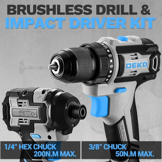 20V Cordless Drill and Impact Driver Set – 2x2.0Ah Batteries, 2.2A Rapid Charger, 42-Piece Screwdriver Bits, 9-Piece Sockets, Storage Bag, Blue